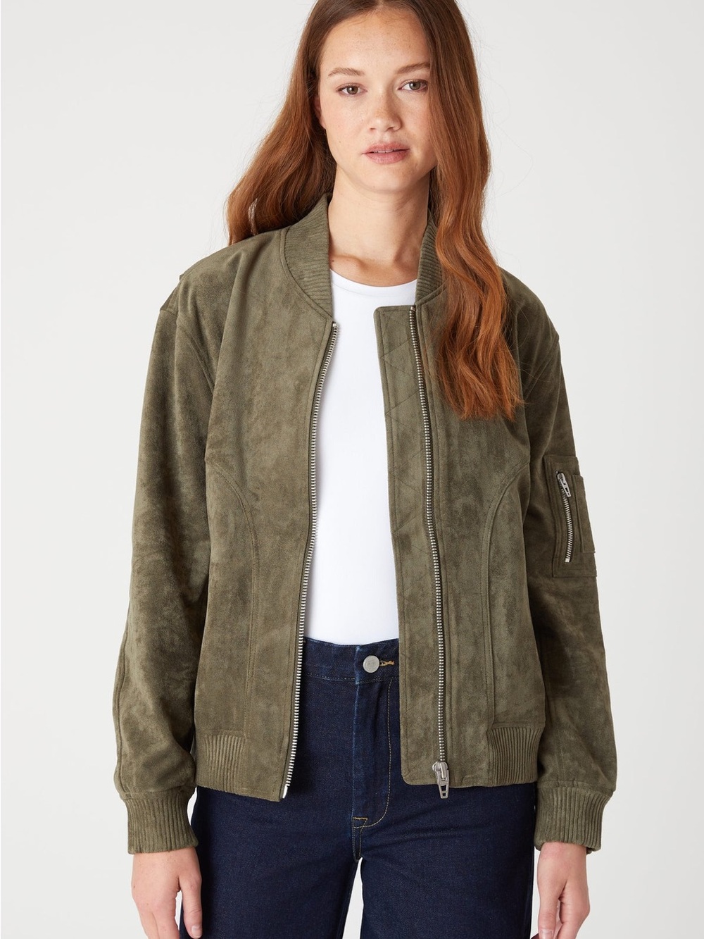 Blank NYC Olive Suede-Effect Bomber Jacket